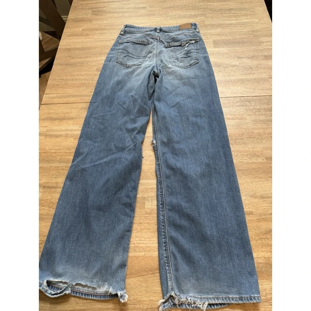 American Eagle AE Baggy Jeans Wide Leg Women Loose Holes Skater Festival 0 XS